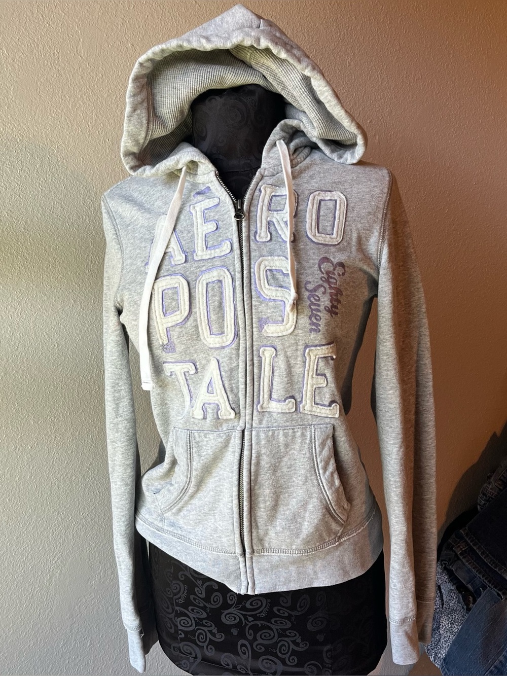 Y2K Aeropostale zip up hoodie women’s large heather grey preppy